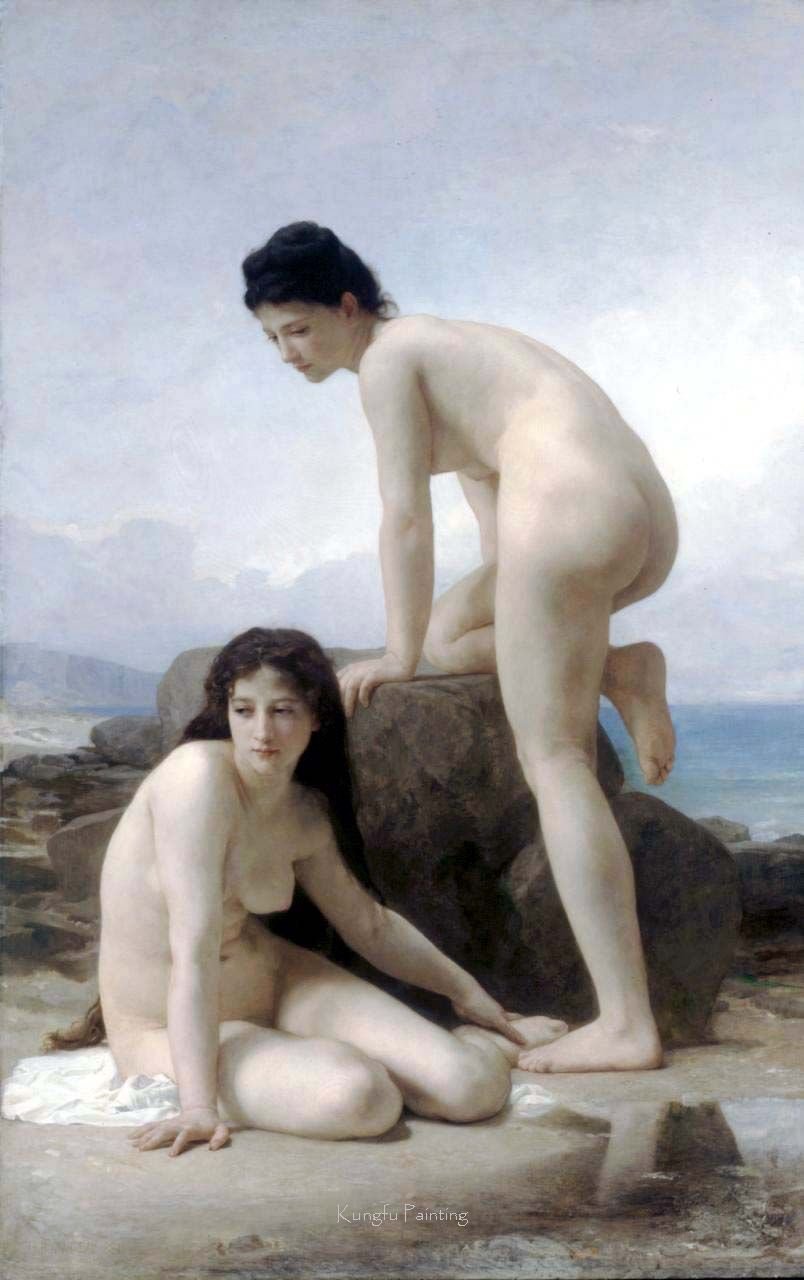 Beach Background Canvas With Two Nude Persons Classical Oil Paintings