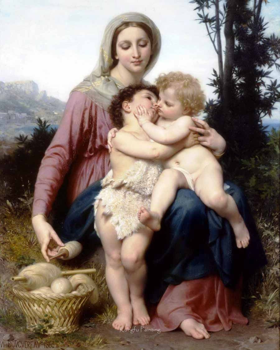 A Mother With Two Children Canvas Field Background Classical Oil Paintings