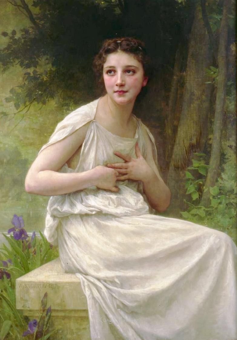 Canvas A Shy Girl Tree Background Classical Oil Paintings
