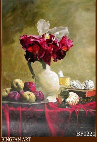 Apricot Background Red Flowers Canvas Classical Oil Paintings