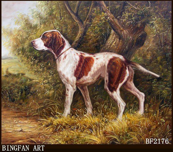 Canvas Tree Background With A Brown & White Dog Classical Oil Paintings