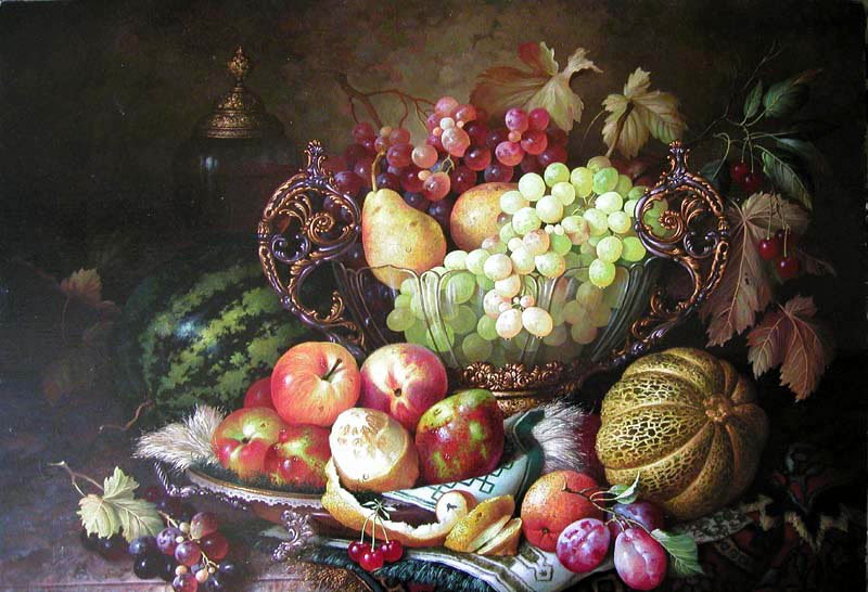 Fruits Subject Canvas Dark Background Classical Oil Paintings
