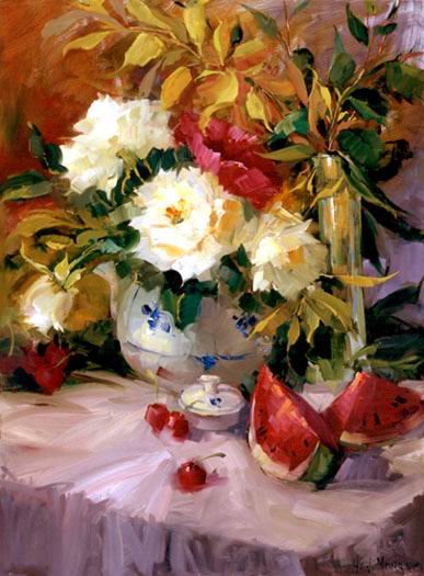 Ivory Flowers Canvas Square Shape Classical Oil Paintings