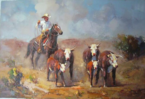 With Cow Canvas Grassland Background Classical Oil Paintings