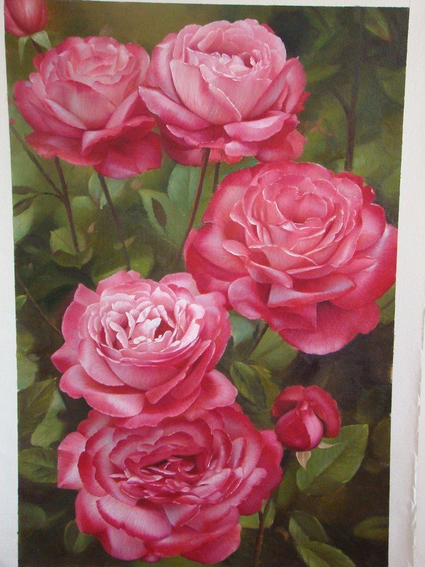 Red Flowers Canvas Green Background Classical Oil Paintings