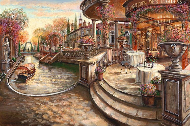 Many Flowers With A Boat Canvas Classical Oil Paintings