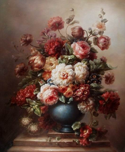 Chrysanthemum Subject Light Red Background Canvas Classical Oil Paintings