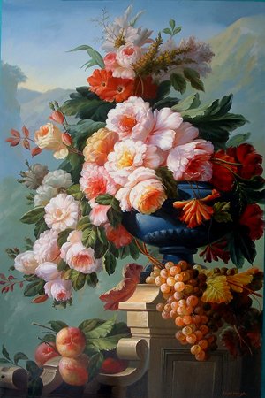 Blue Background Chrysanthemum Subject Canvas Classical Oil Paintings