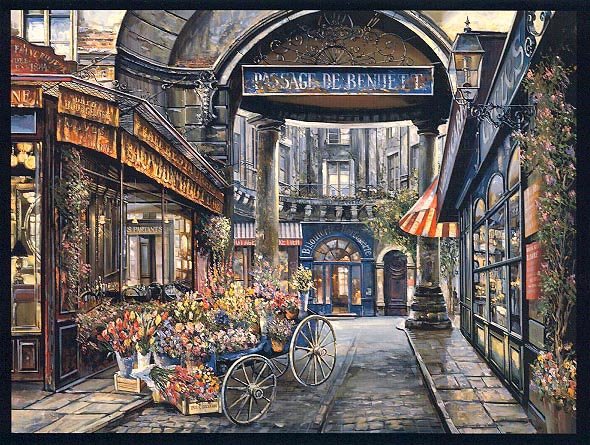 Street Background With Many Flowers Canvas Classical Oil Paintings