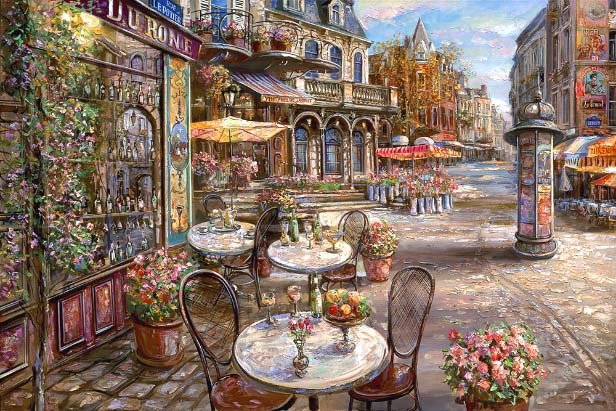 With Many Shops Street Subject Canvas Classical Oil Paintings