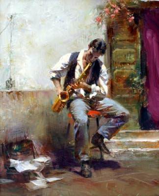Man Playing Trumpet Subject Vivid Colour Wall Decoration Impressionist Oil Paintings