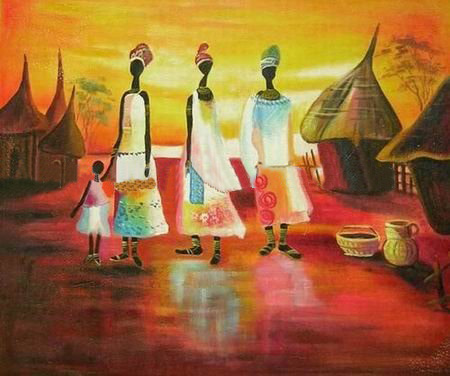 Red & Gold Background Canvas Three Women Impressionist Oil Paintings