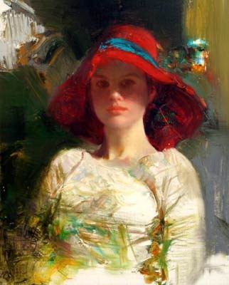 Canvas Square Shape A Girl With Red Hat Impressionist Oil Paintings
