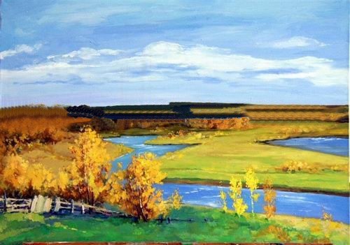 Blue & Yellow Background Calm Lake Canvas Impressionist Oil Paintings