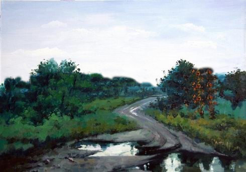 Wind Road Green Background Canvas Impressionist Oil Paintings