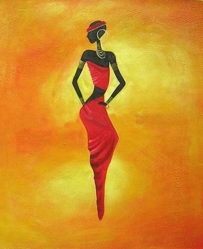 Square Shape Orange Background With A Woman Impressionist Oil Paintings