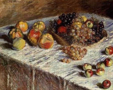 Canvas Gray Background With Fruits Impressionist Oil Paintings