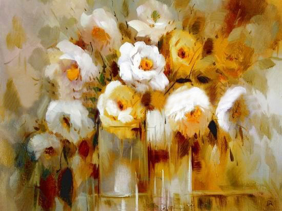 Yellow & White Flowers Canvas Handpainted Impressionist Oil Paintings