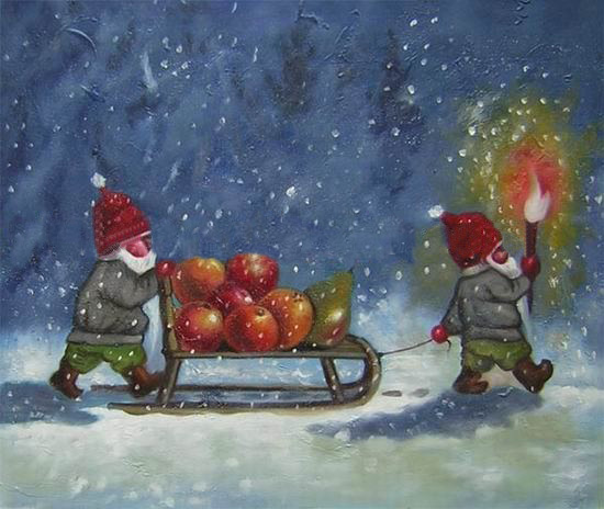 Snow Landscape With Two Boys Canvas Impressionist Oil Paintings
