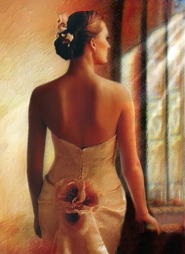A Girl Back Orange Background Canvas Impressionist Oil Paintings