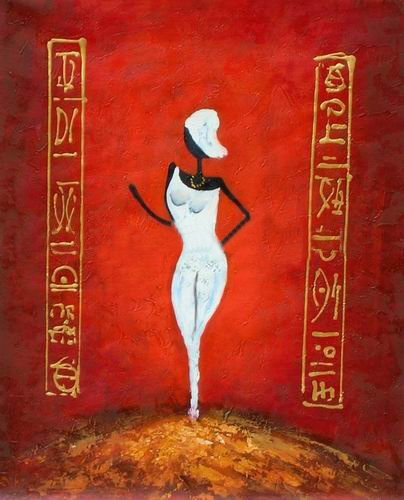 Red Background Square Shape With A Woman Impressionist Oil Paintings