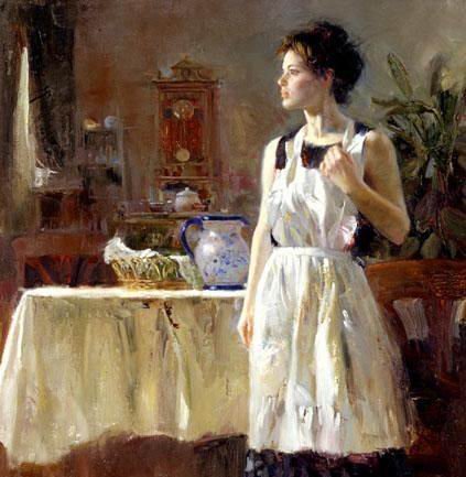 A Girl Wearing Dress Square Shape Canvas Impressionist Oil Paintings