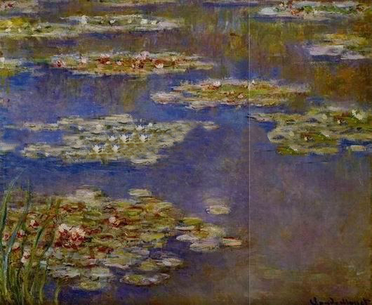 Blue Background Canvas With Lotus Leaf Impressionist Oil Paintings