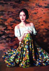 Red Background A Girl With Dress Canvas Impressionist Oil Paintings