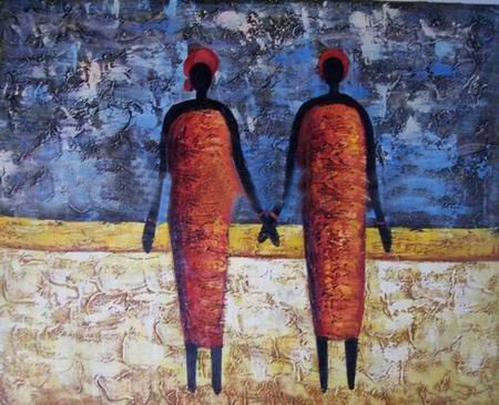 Blue Background With Two Person Canvas Impressionist Oil Paintings