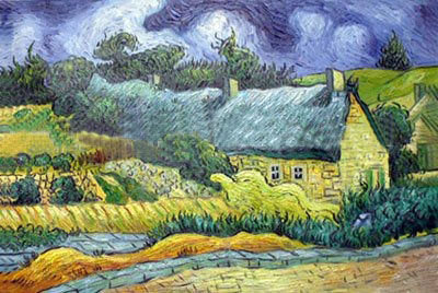 Green Background With Many Houses Canvas Impressionist Oil Paintings