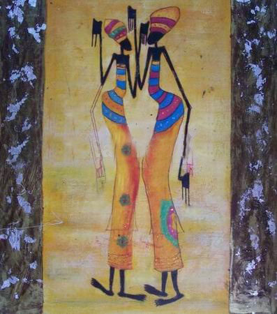Golden Two Thin Person Canvas Impressionist Oil Paintings