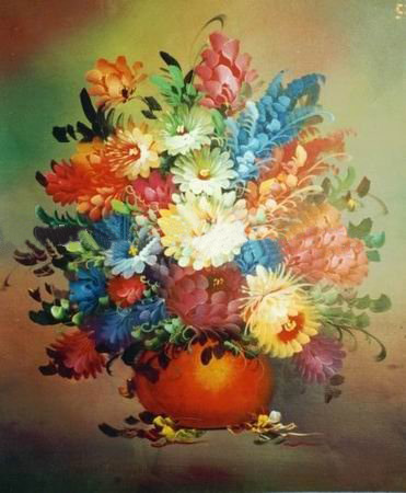 Square Shape Colourful Chrysanthemum Canvas Traditional Oil Paintings