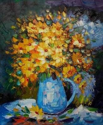 Square Shape With Colourful Flowers Canvas Traditional Oil Paintings