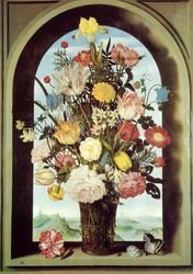 Colourful Flowers Window Background Canvas Traditional Oil Paintings