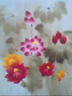 Colourful Lotus Canvas Grey Background Traditional Oil Paintings