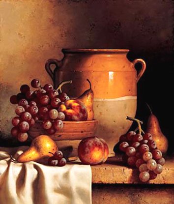 Many Grapes Canvas Orange Background Traditional Oil Paintings