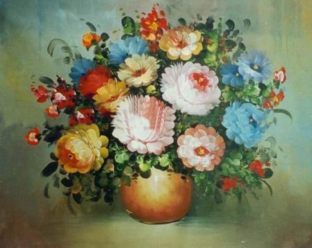 Colorful Flowers Light Green Canvas Traditional Oil Paintings