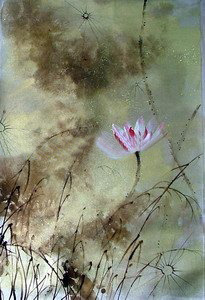 Light Gray Background Canvas Lotus Subject Traditional Oil Paintings