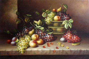 Red & Green Grapes Dark Background Canvas Traditional Oil Paintings