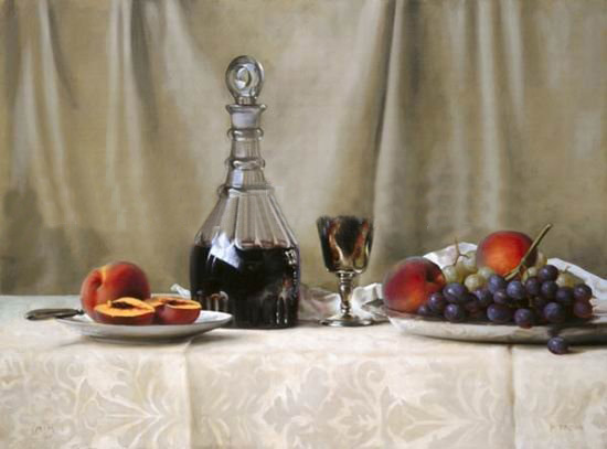 Apples & Grapes Gray Background Canvas Traditional Oil Paintings