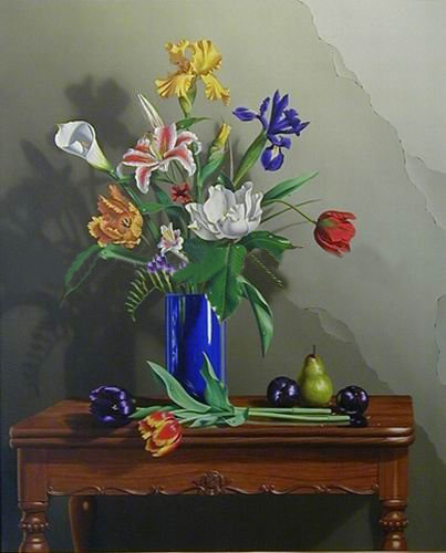 Square Shape Gray Background With Many Flowers Traditional Oil Paintings