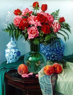 Square Shape With Red Rose Canvas Traditional Oil Paintings