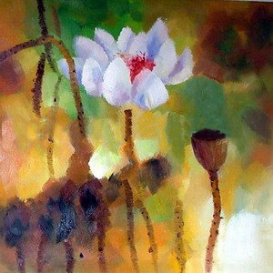 Square Shape Lotus Subject Canvas Traditional Oil Paintings