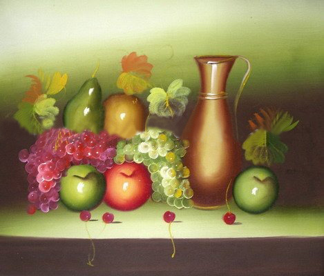 Green Background With Many Fruits Canvas Traditional Oil Paintings