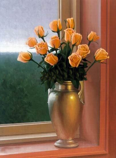 Orange Rose Window Background Canvas Traditional Oil Paintings