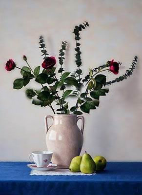 With Three Pears Gray Background Canvas Traditional Oil Paintings