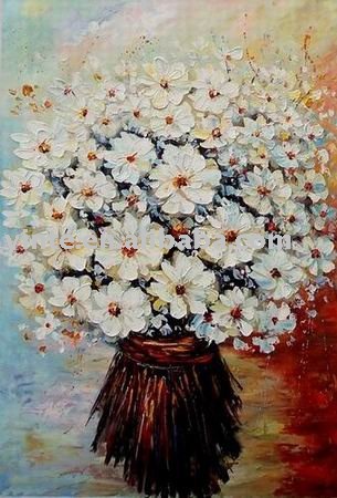 White Flowers Subject Red Background Canvas Traditional Oil Paintings