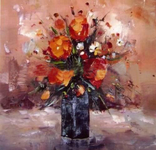 Knife Flower Canvas Square Shape Traditional Oil Paintings