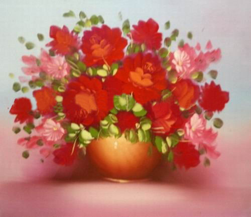 Red Background With Flowers Canvas Traditional Oil Paintings