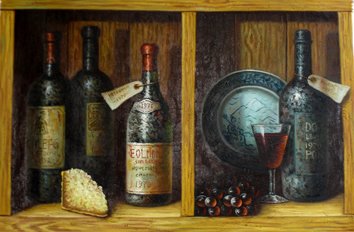 Rectangular Shape Golden Background Wine Subject Traditional Oil Paintings